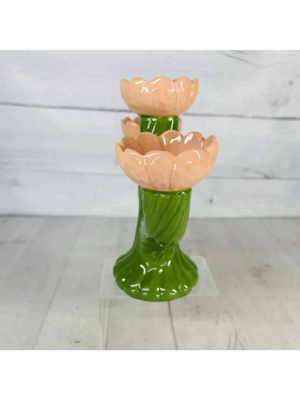Threshold Target GREEN CACTUS Peach Flowers Ceramic Candle Holders Candelabra